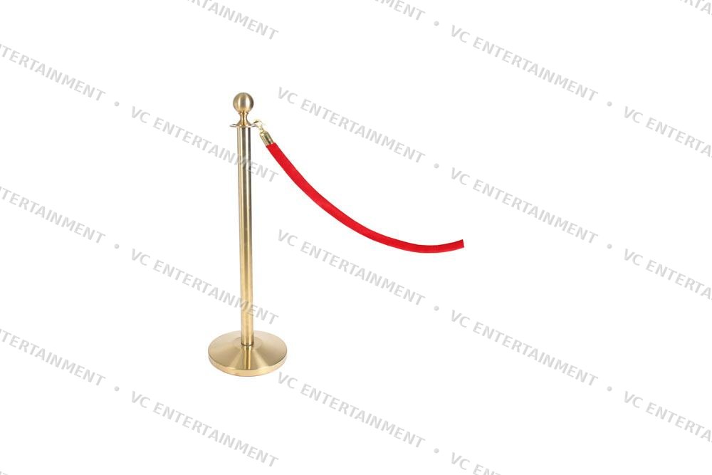 Gold Queue Stand with Rope - Red
