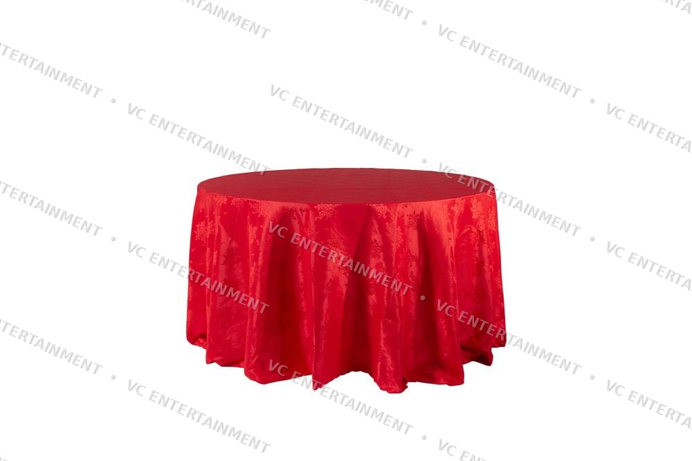 Plywood Round Table 6ft with 130in Damask - Red