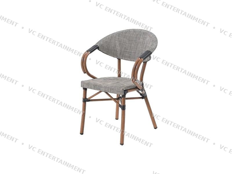 Rattan Chair with Armrest - Grey