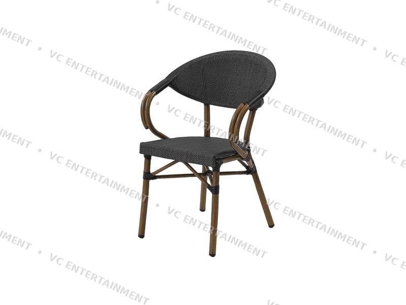 Rattan Chair with Armrest - Black