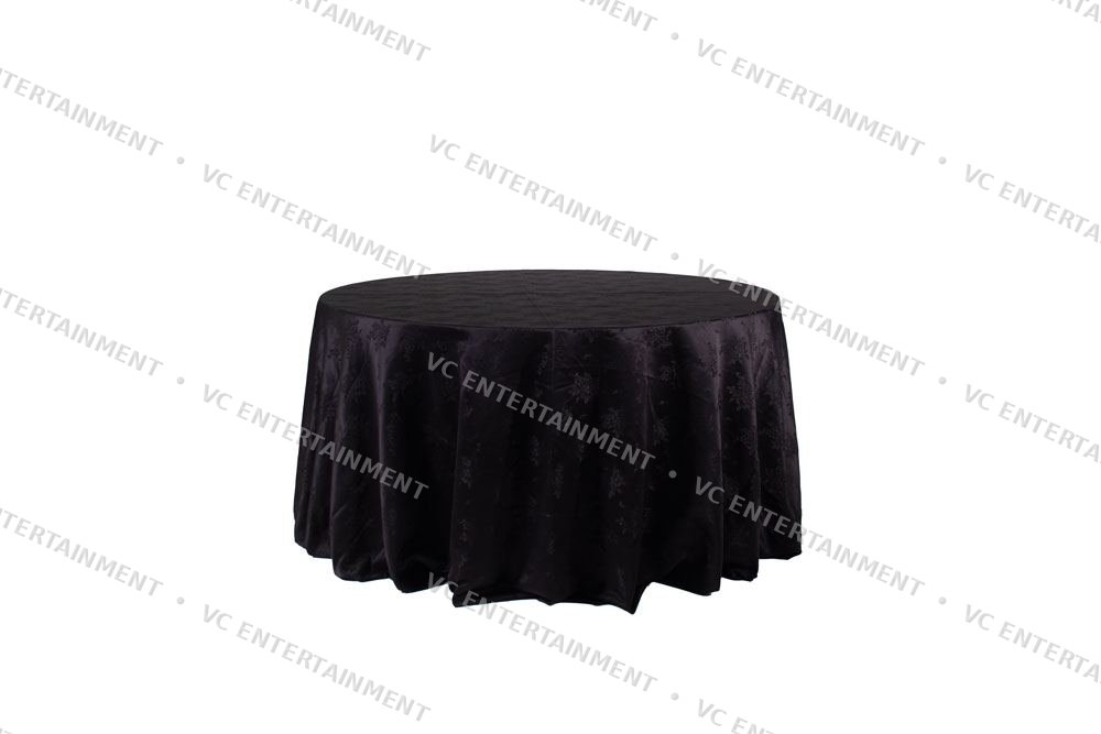 Plywood Round Table 6ft with 130in Damask - Black