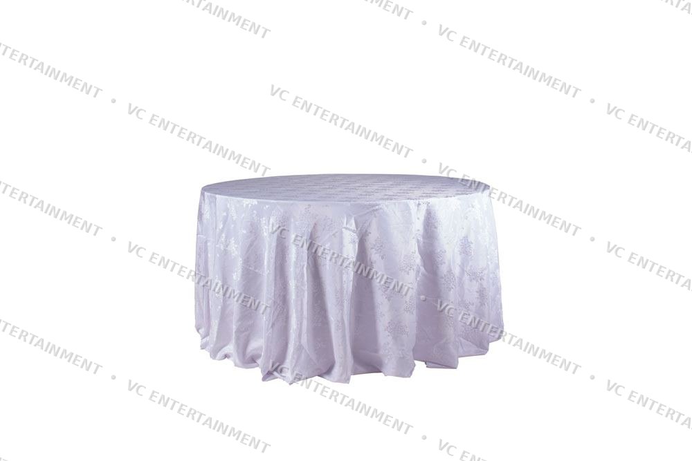 Plywood Round Table 6ft with 130in Damask - White